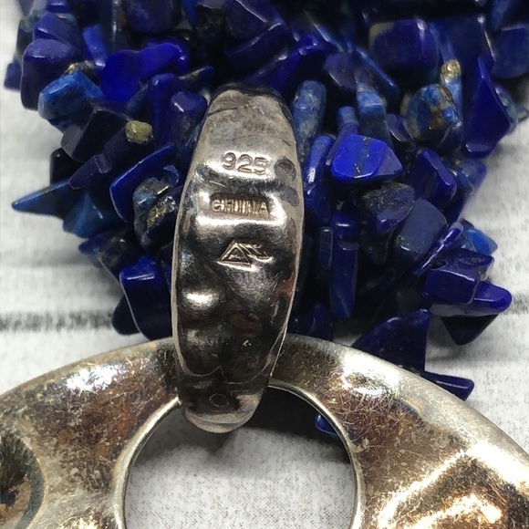 VINTAGE Lapis Lazuli Sterling Silver Pendant Statement Necklace Signed - Picture 6 of 7